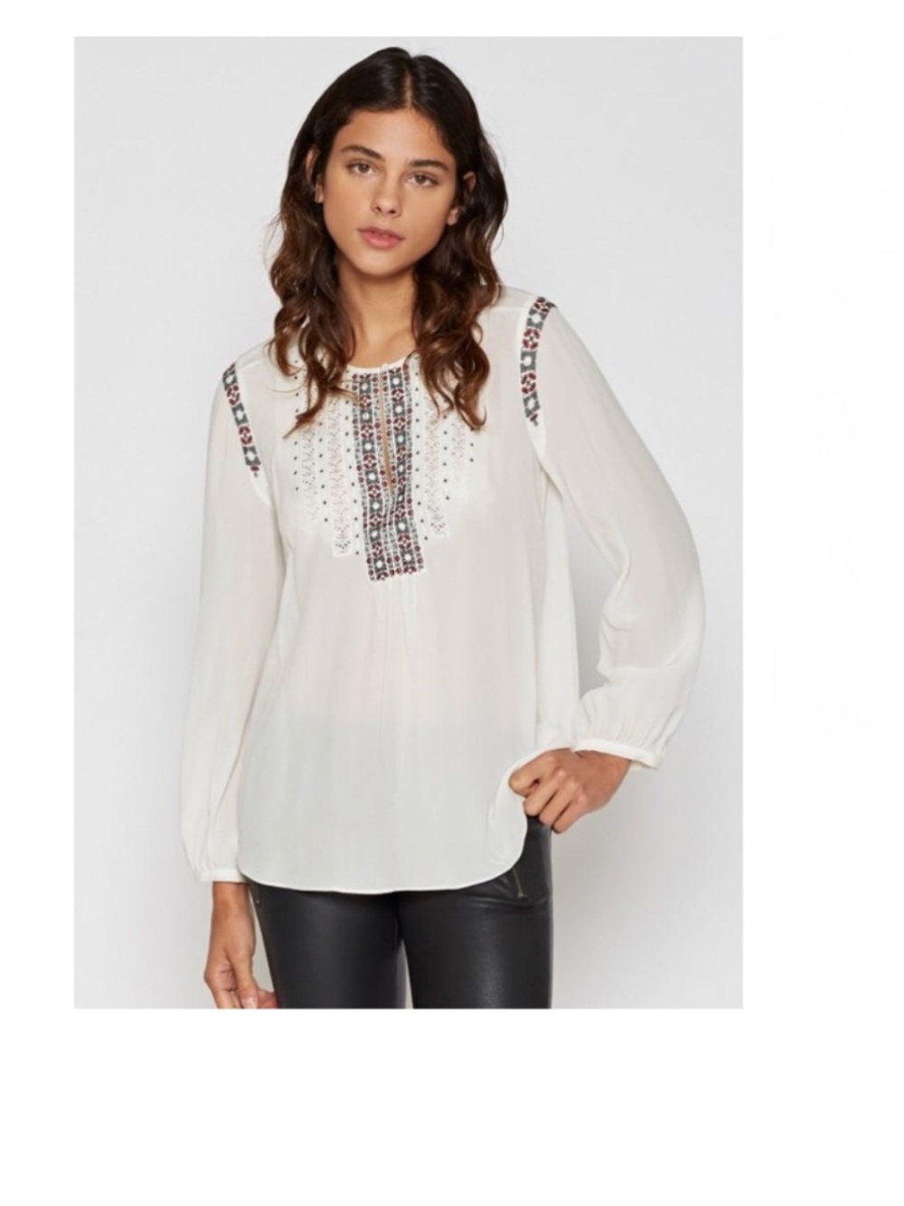 Joie Clema Embroidered Bib Silk Top Blouse Porcelain White Size Extra Small (XS)